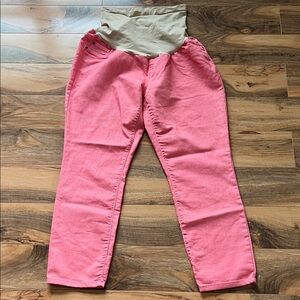 Motherhood Maternity Pants Stretch Belly Panel Sz Lg Coral Spring Summer Wear
